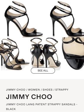 Jimmy Choo Black Patent Strappy Stiletto Sandals